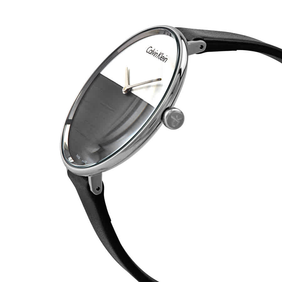  Shop Authentic Calvin Klein Rise White Grey Dial Black Leather Strap Watch for Women - K7A231C3 - Luxxuri
