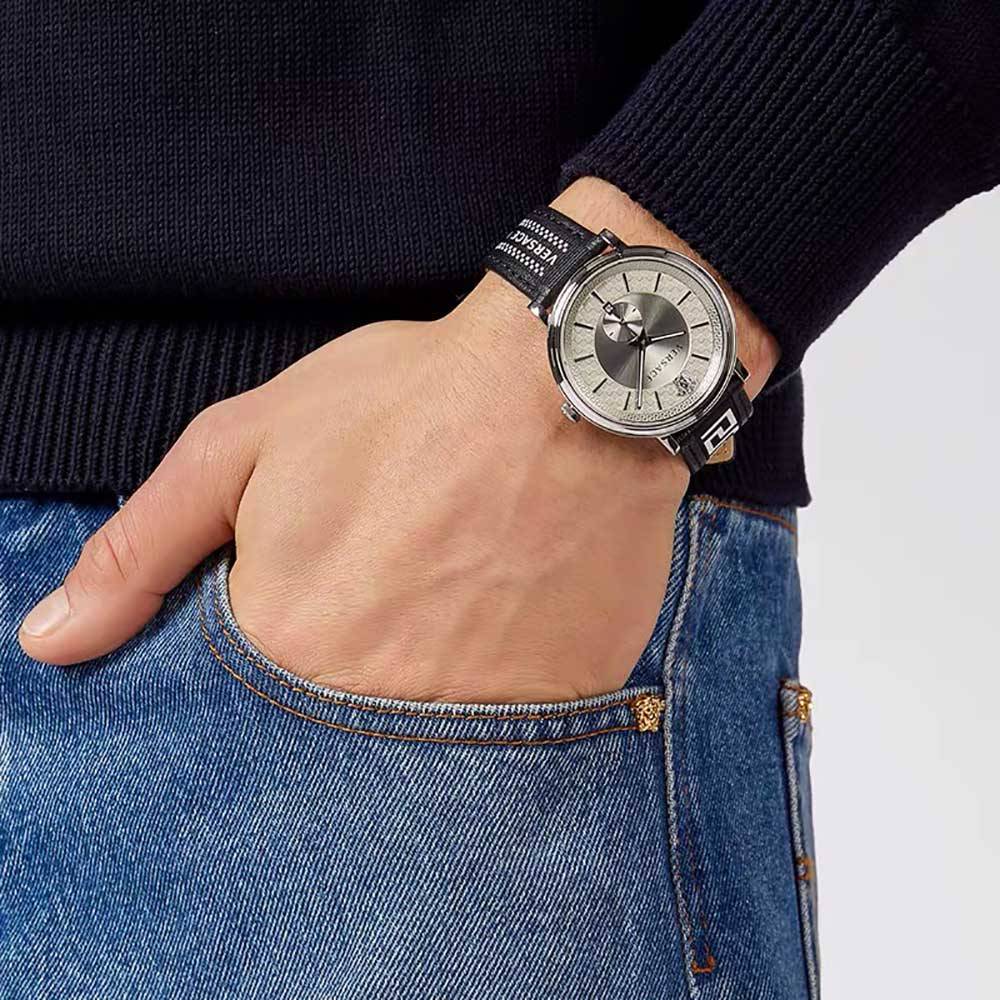  Shop Authentic Versace V-Circle Black Manifesto Courage Quartz Silver Dial Black Leather Strap Watch for Men - VBQ080017 - Luxxuri