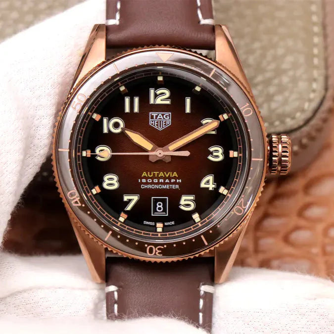  Shop Authentic Tag Heuer Autavia Brown Dial Brown Leather Strap Watch for Men - WBE5191.FC8276 - Luxxuri