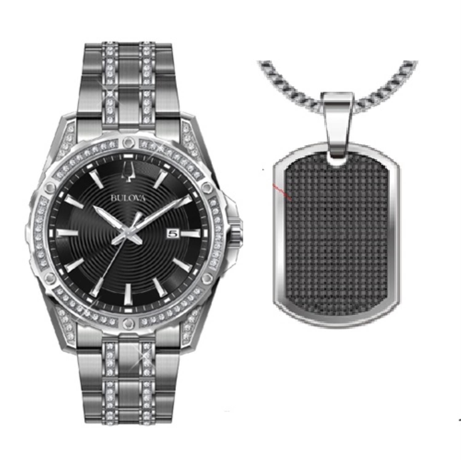  Shop Authentic Bulova Crystal Collection Black Dial Silver Steel Strap Watch for Men - 96K104 - Luxxuri