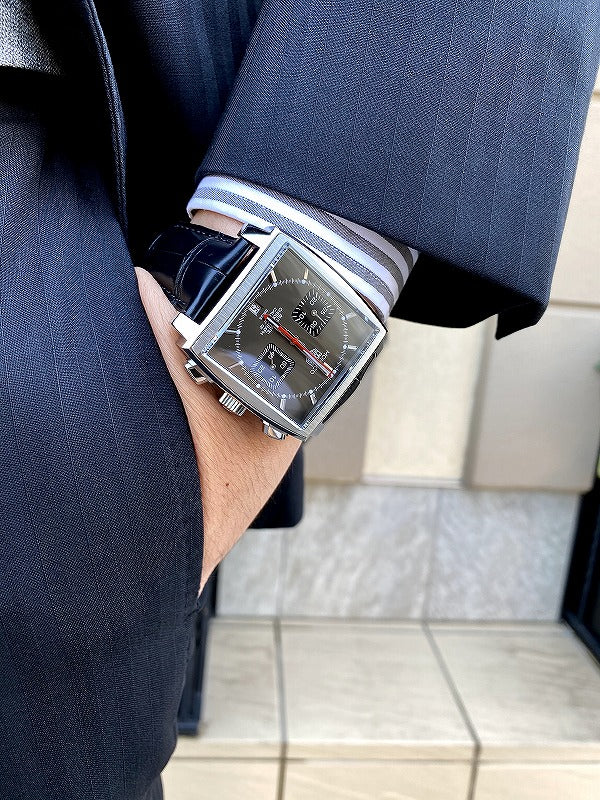  Shop Authentic Tag Heuer Monaco Calibre 12 Final Edition Chronograph Grey Dial Black Leather Strap Watch for Men - CAW211J.FC6476 - Luxxuri