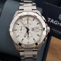  Shop Authentic Tag Heuer Aquaracer Caliber 16 Automatic Chronograph White Dial Silver Steel Strap Watch for Men - CAY2111.BA0927 - Luxxuri
