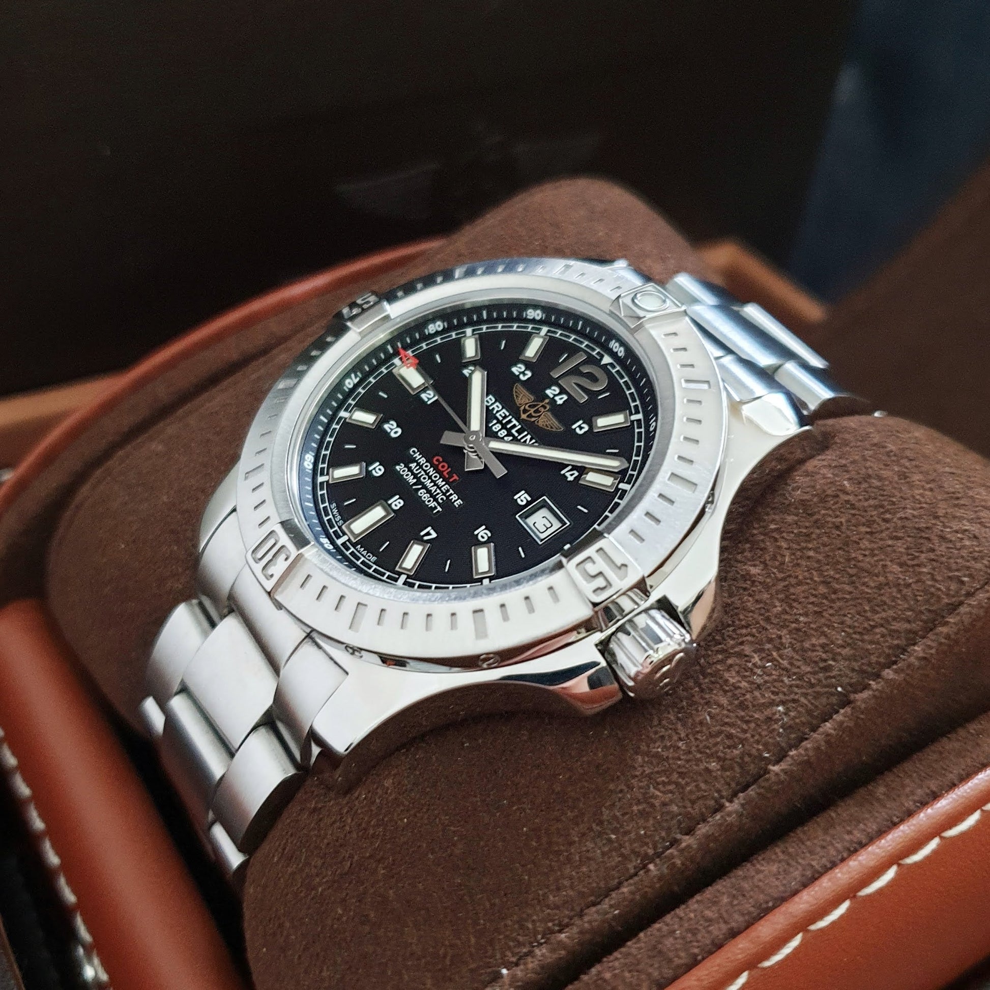  Shop Authentic Breitling Colt Automatic 44mm Black Dial Stainless Steel Mens Watch - A1738811/BD44/173A - Luxxuri