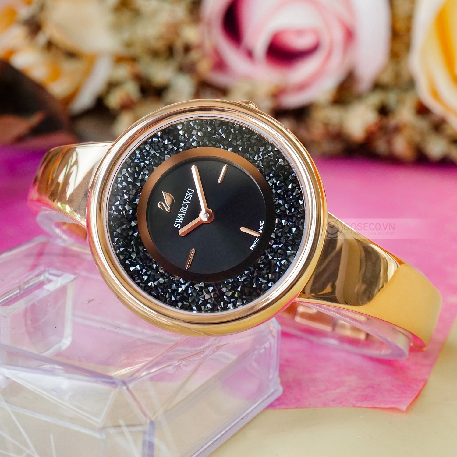  Shop Authentic Swarovski Crystalline Pure Black Dial Rose Gold Steel Strap Watch for Women - 5295334 - Luxxuri