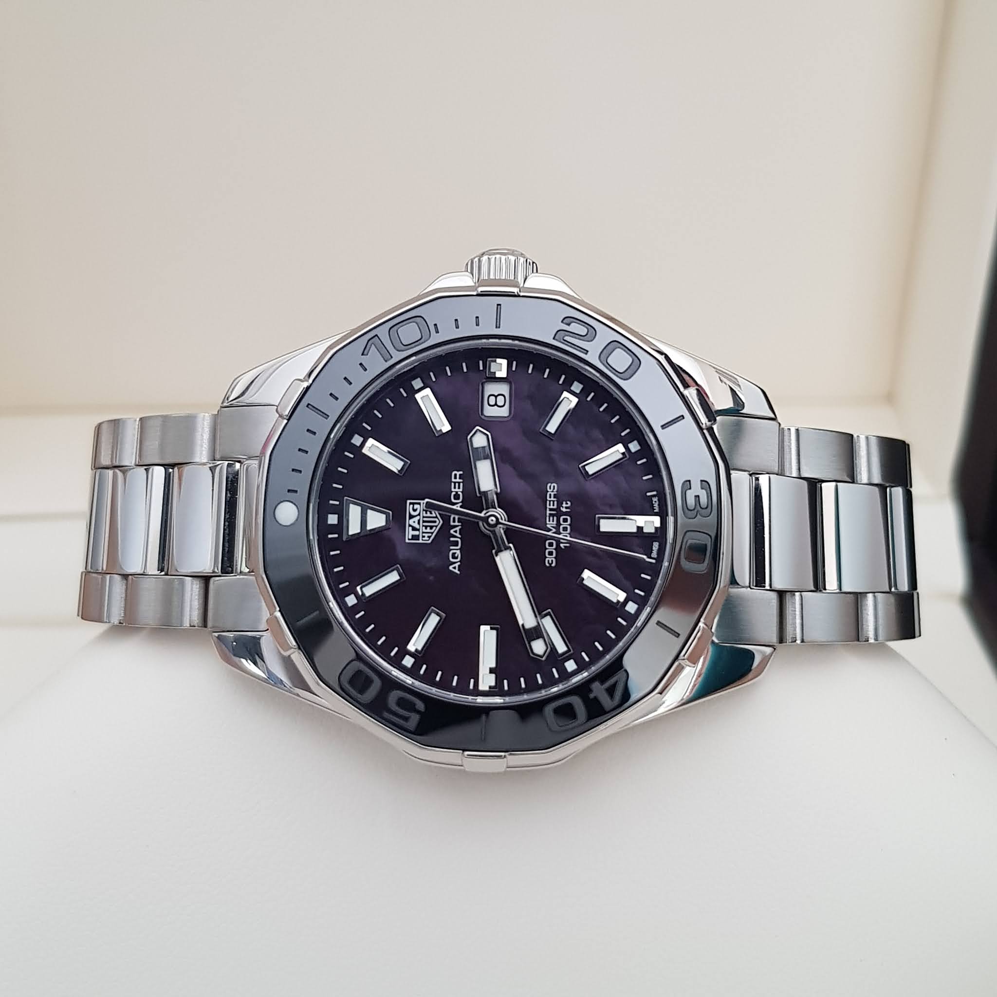 Tag Heuer Aquaracer Quartz Black Dial Silver Steel Strap Watch for Women - WAY131K.BA0748