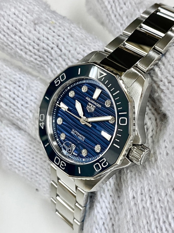  Shop Authentic Tag Heuer Aquaracer Professional 300 Automatic Diamonds Blue Dial Silver Steel Strap Watch for Women - WBP231B.BA0618 - Luxxuri