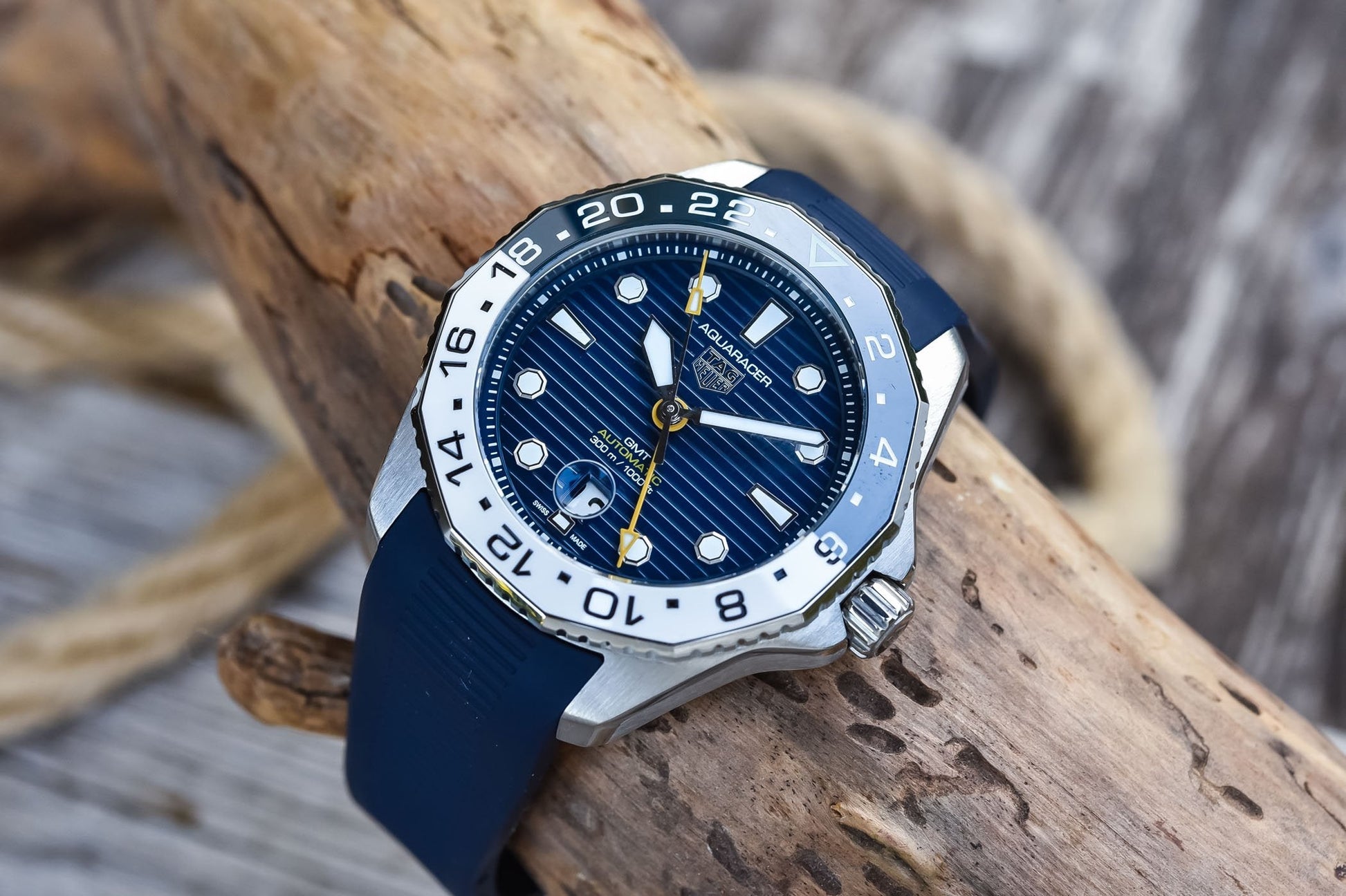  Shop Authentic Tag Heuer Aquaracer Professional 300 GMT Automatic Blue Dial Blue Rubber Strap Watch for Men - WBP2010.FT6198 - Luxxuri