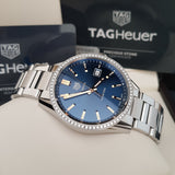  Shop Authentic Tag Heuer Carrera Quartz Diamonds Blue Dial Silver Steel Strap Watch for Women - WAR1114.BA0601 - Luxxuri