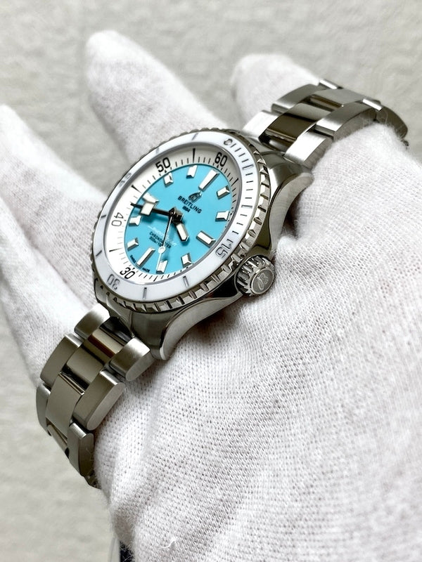  Shop Authentic Breitling Superocean Automatic 36 Turquoise Dial Silver Steel Strap Watch for Men - A17377211C1A1 - Luxxuri