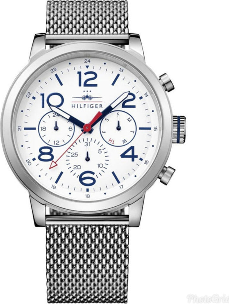  Shop Authentic Tommy Hilfiger Jake Quartz White Dial Silver Mesh Bracelet Watch for Men - 1791233 - Luxxuri