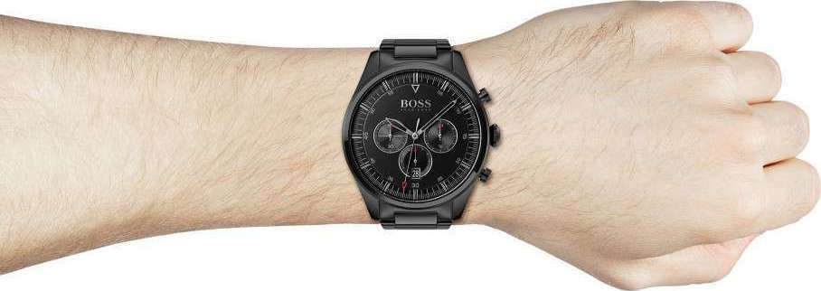 Hugo Boss Pioneer Black Dial Black Steel Strap Watch for Men - 1513714