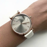  Shop Authentic Emporio Armani Gianni T Bar Light Brown Dial White Leather Strap Watch For Women - AR1769 - Luxxuri
