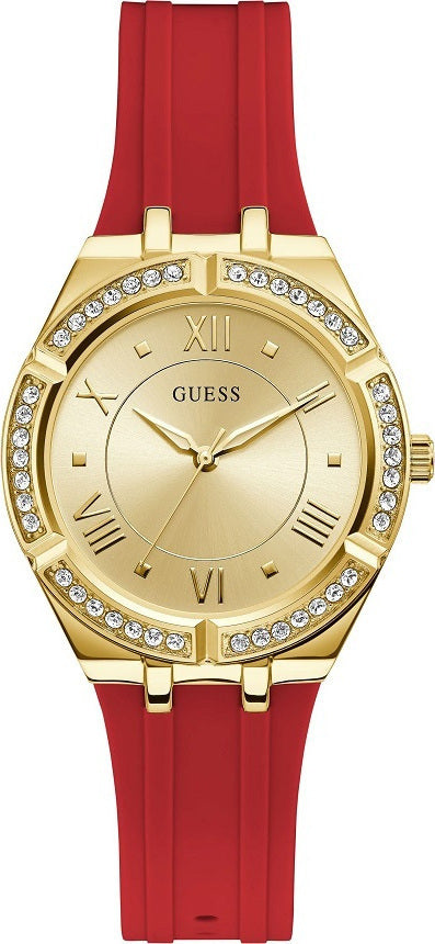  Shop Authentic Guess Cosmo Diamonds Gold Dial Red Rubber Strap Watch for Women - GW0034L6 - Luxxuri
