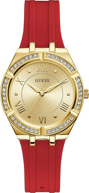  Shop Authentic Guess Cosmo Diamonds Gold Dial Red Rubber Strap Watch for Women - GW0034L6 - Luxxuri