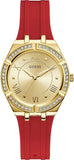  Shop Authentic Guess Cosmo Diamonds Gold Dial Red Rubber Strap Watch for Women - GW0034L6 - Luxxuri