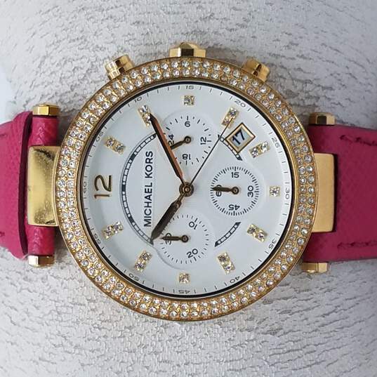  Shop Authentic Michael Kors Parker Chronograph White Dial Pink Leather Strap Watch for Women - MK2297 - Luxxuri