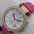  Shop Authentic Michael Kors Parker Chronograph White Dial Pink Leather Strap Watch for Women - MK2297 - Luxxuri
