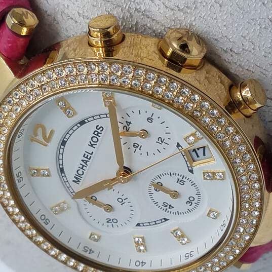  Shop Authentic Michael Kors Parker Chronograph White Dial Pink Leather Strap Watch for Women - MK2297 - Luxxuri