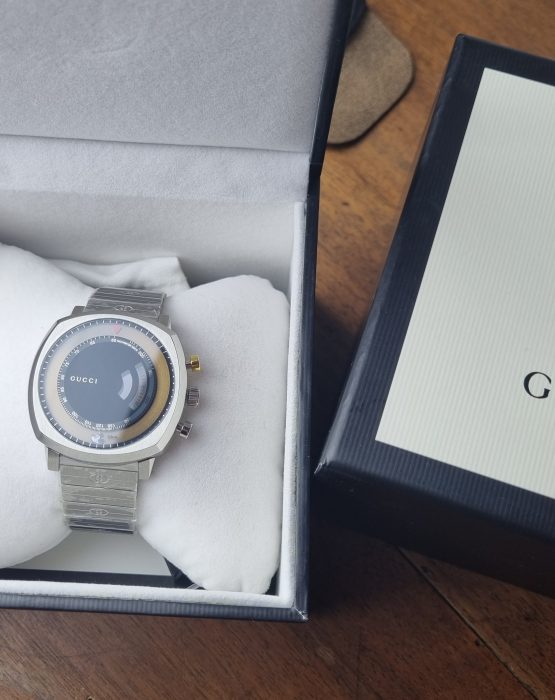  Shop Authentic Gucci Grip Chronograph Disney Black Dial Silver Steel Strap Watch For Men - YA157307 - Luxxuri