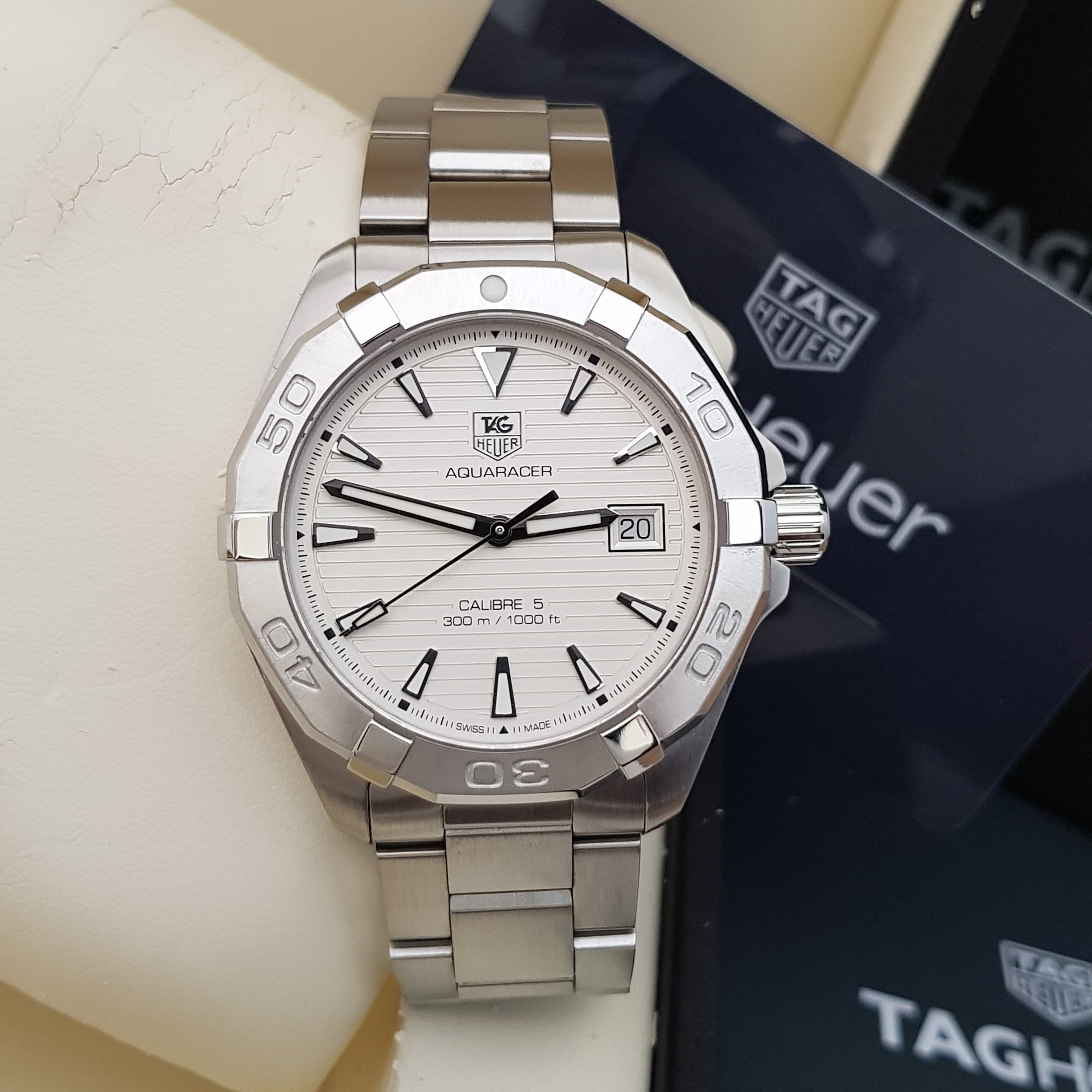 Tag Heuer Aquaracer Automatic White Dial Silver Steel Strap Watch for Men - WAY2111.BA0928