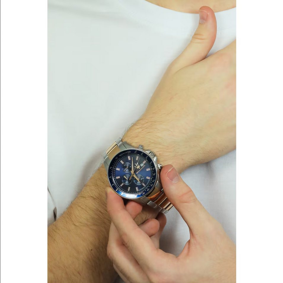  Shop Authentic Maserati SFIDA Chronograph Blue Dial Two Tone Steel Strap Watch For Men - R8873640012 - Luxxuri