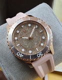  Shop Authentic Michael Kors Runway Three Hand Crystal Pave Dial Pink Rubber Strap Watch For Women - MK6854 - Luxxuri