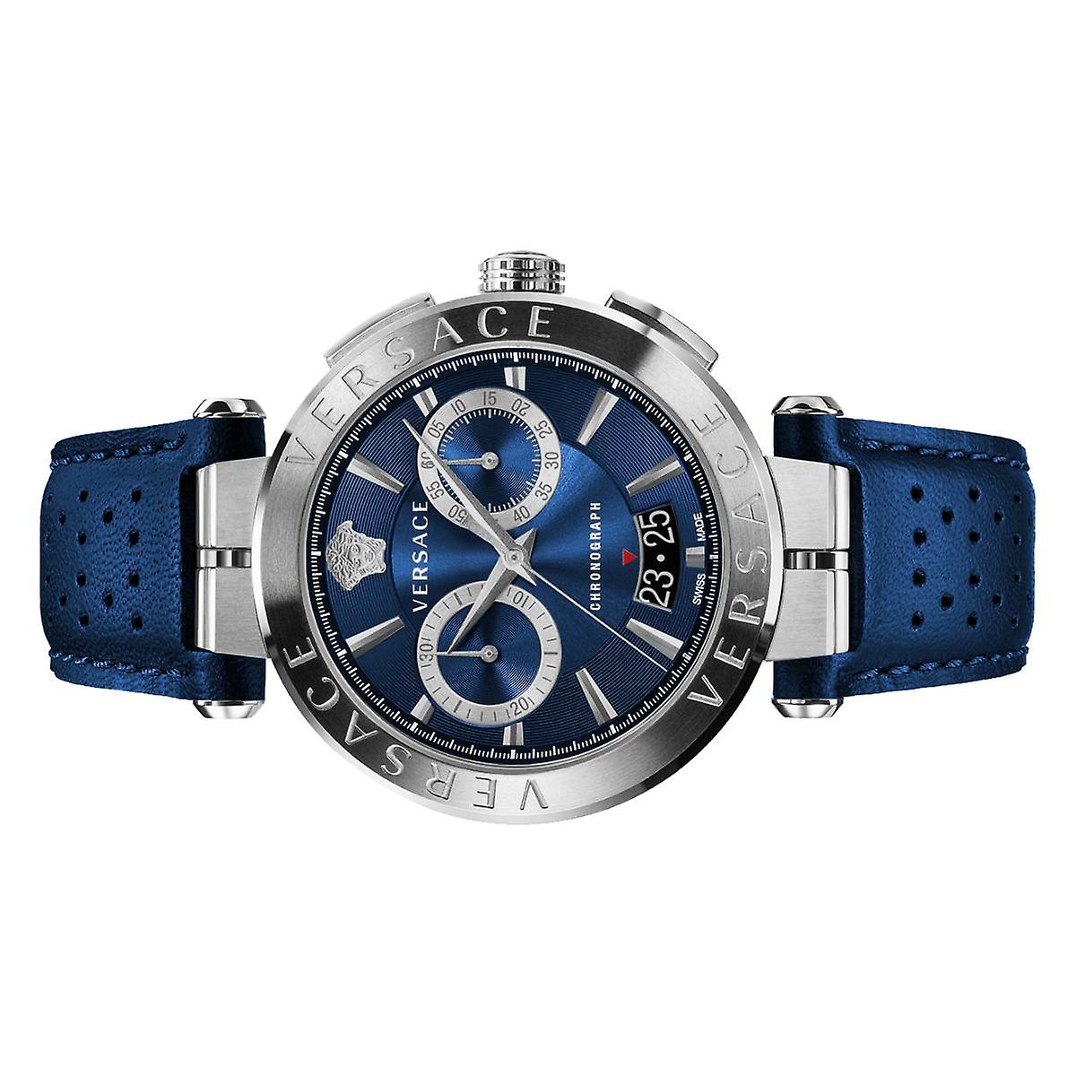  Shop Authentic Versace Aion Chronograph Blue Dial Blue Leather Strap Watch for Men - VE1D01220 - Luxxuri
