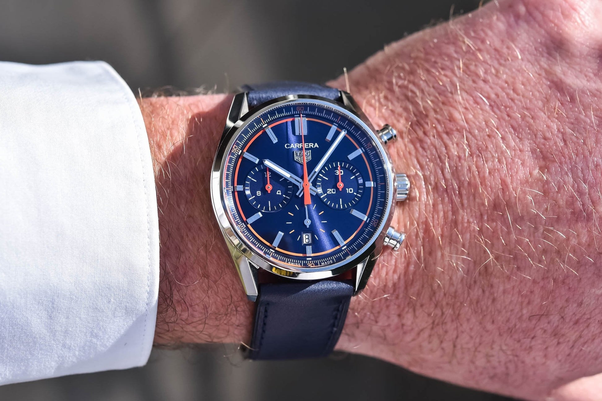  Shop Authentic Tag Heuer Carrera Chronograph Blue Dial Blue Leather Strap Watch for Men - CBN201D.FC6543 - Luxxuri