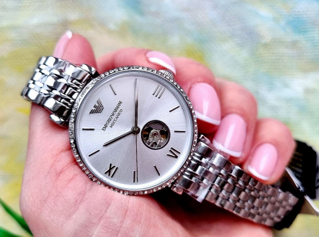  Shop Authentic Emporio Armani Gianni T-Bar Automatic Silver Dial Silver Steel Strap Watch For Women - AR60022 - Luxxuri