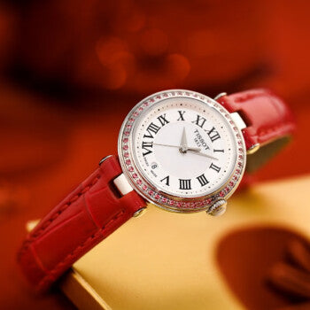  Shop Authentic Tissot Bellissima Small Lady Diamonds Mother of Pearl Dial Red Leather Strap Watch For Women - T126.010.66.113.00 - Luxxuri