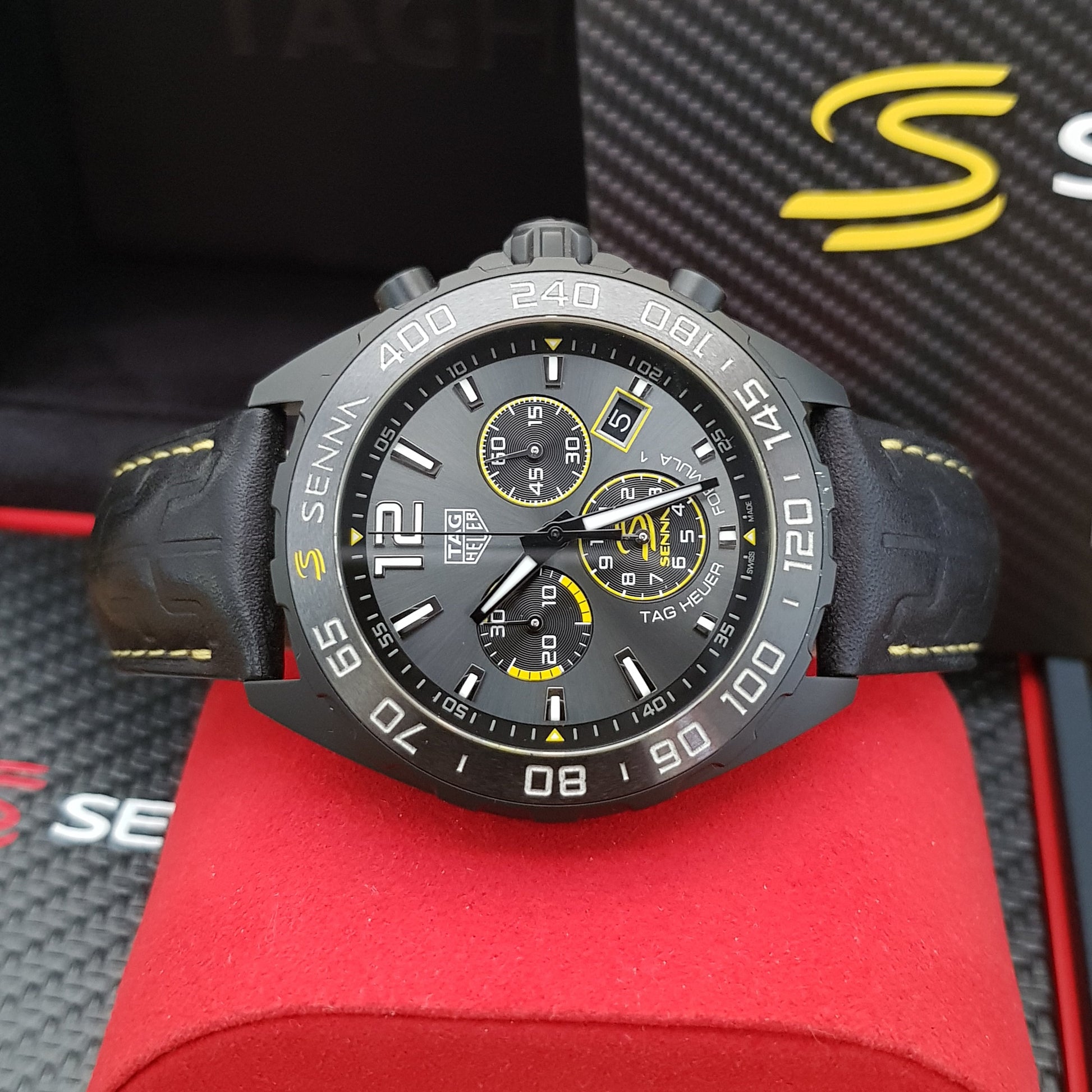  Shop Authentic Tag Heuer Formula 1 Chronograph Senna Black Dial Black Leather Strap Watch for Men - CAZ101AJ.FC6487 - Luxxuri