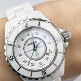  Shop Authentic Chanel J12 Quartz Diamonds White Dial White Steel Strap Watch for Women - J12 H5703 - Luxxuri