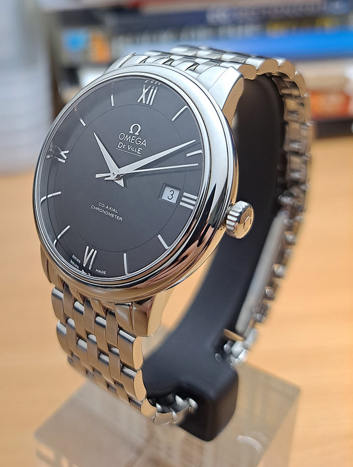 Shop Authentic Omega De Ville Prestige Co-Axial Black Dial Silver Steel Strap Watch for Men - 424.10.40.20.01.001 - Luxxuri