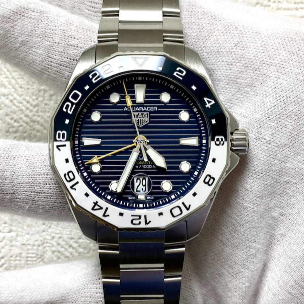  Shop Authentic Tag Heuer Aquaracer Professional 300 GMT Automatic Blue Dial Silver Steel Strap Watch for Men - WBP2010.BA0632 - Luxxuri