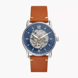  Shop Authentic Fossil Forrester Luggage Automatic Skeleton Blue Dial Brown Leather Strap Watch for Men - ME3179 - Luxxuri