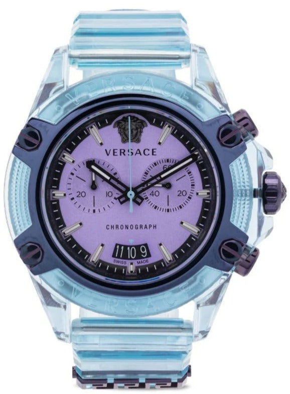  Shop Authentic Versace Icon Active Chronograph Purple Dial Blue Silicone Strap Watch For Men - VEZ701523 - Luxxuri