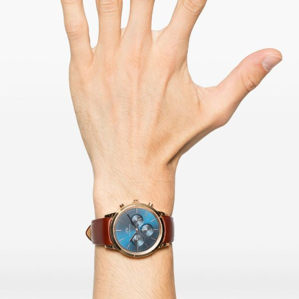 Shop Authentic Daniel Wellington Iconic Chronograph Blue Dial Brown Leather Strap Watch For Men - DW00100639 - Luxxuri