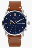  Shop Authentic Fossil The Commuter Blue Dial Brown Leather Strap Watch for Men - FS5401 - Luxxuri