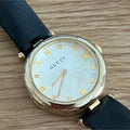  Shop Authentic Gucci Diamantissima Quartz Mother of Pearl Dial Black Leather Strap Watch for Women - YA141404 - Luxxuri