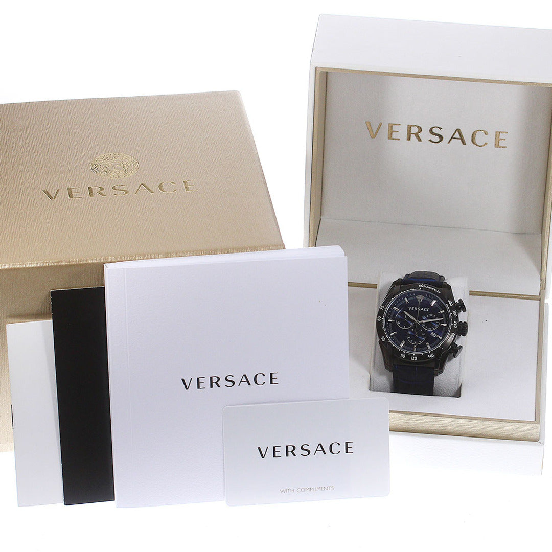  Shop Authentic Versace V-Ray Chronograph Quartz Blue Dial Black Leather Strap Watch For Men - VEDB00418 - Luxxuri