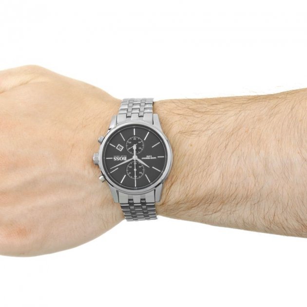  Shop Authentic Hugo Boss Jet Black Dial Silver Steel Strap Watch for Men - 1513383 - Luxxuri