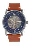  Shop Authentic Fossil Commuter Automatic Skeleton Blue Dial Brown Leather Strap Watch for Men - ME3159 - Luxxuri