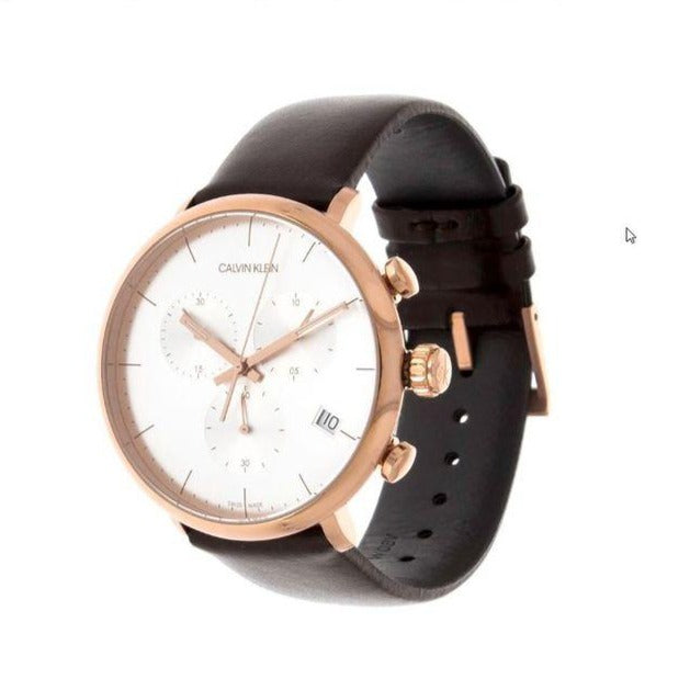  Shop Authentic Calvin Klein High Noon Silver Dial Brown Leather Strap Watch for Men - K8M276G6 - Luxxuri