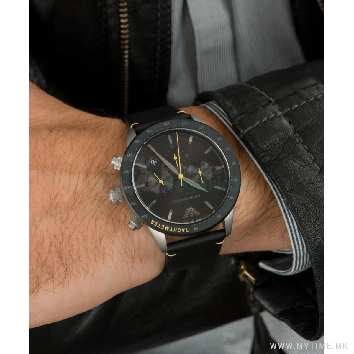  Shop Authentic Emporio Armani Mario Chronograph Black Dial Black Leather Strap Watch For Men - AR11325 - Luxxuri