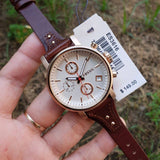  Shop Authentic Fossil Boyfriend White Dial Brown Leather Strap Watch for Women - ES3616 - Luxxuri