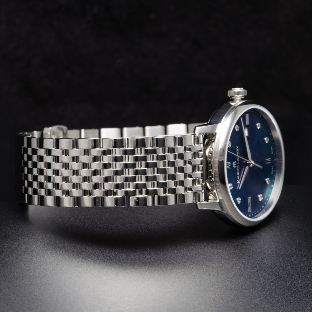 Maurice Lacroix Eliros Diamonds Blue Dial Silver Steel Strap Watch For Women - EL1094-SS002-450-1