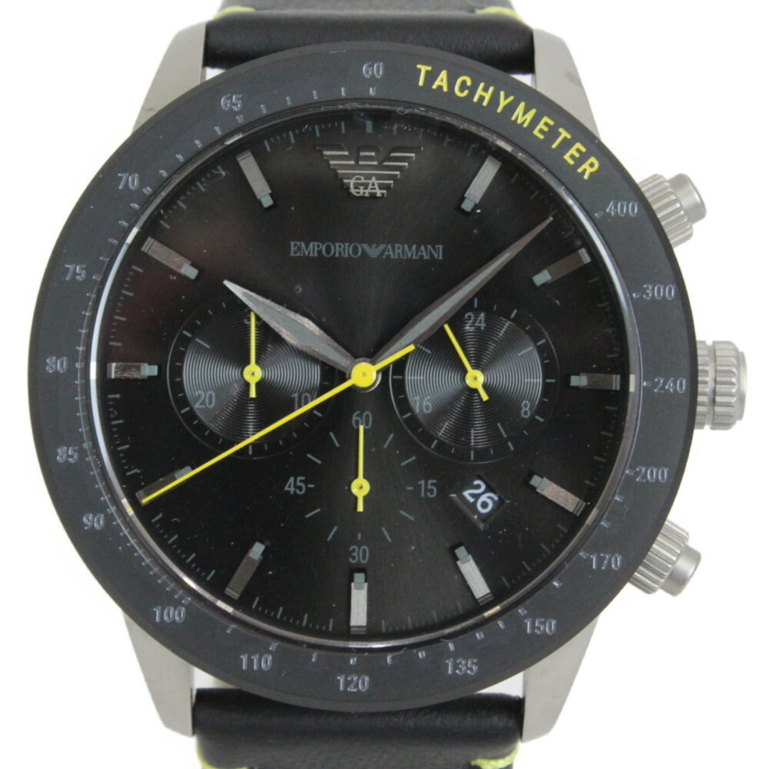  Shop Authentic Emporio Armani Mario Chronograph Black Dial Black Leather Strap Watch For Men - AR11325 - Luxxuri