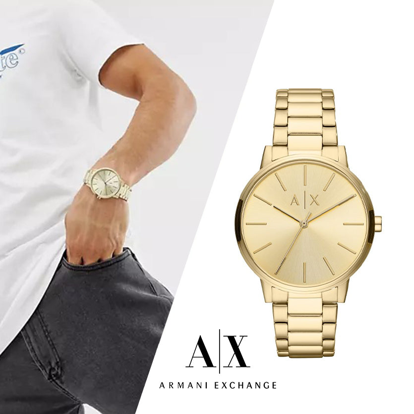  Shop Authentic Armani Exchange Cayde Analog Gold Dial Gold Steel Strap Watch For Men - AX2707 - Luxxuri