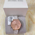  Shop Authentic Michael Kors Jayne Three Hand Rose Gold Dial White Leather Strap Watch For Women - MK7128 - Luxxuri