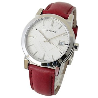  Shop Authentic Burberry The City Silver Dial Red Leather Strap Watch for Women - BU9129 - Luxxuri